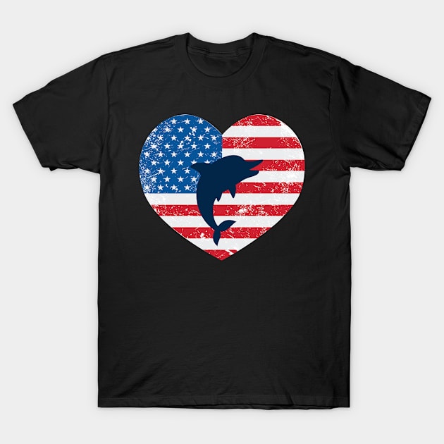 American Flag Heart Love Dolphin Usa Patriotic 4Th Of July T-Shirt by JaroszkowskaAnnass